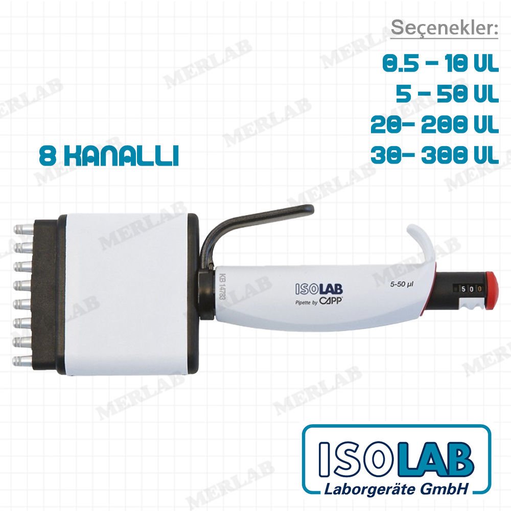 ISOLAB 8 Kanallı Komple Otoklavlanabilir Hacim Ayarlı Mikropipetler