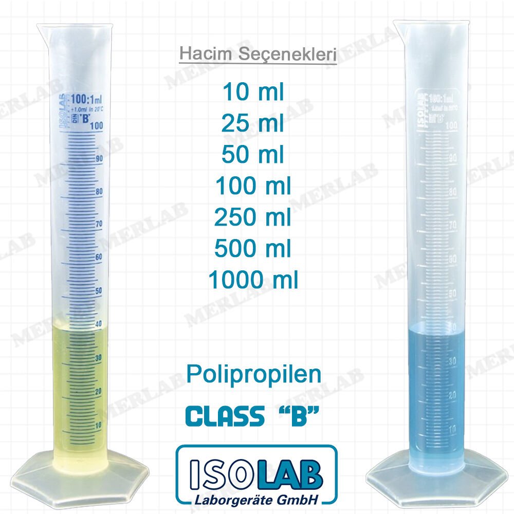 Isolab Mezürler Ölçüm Silindiri Class B Polipropilen Tabanlı 25 ml - Mavi Boyalı